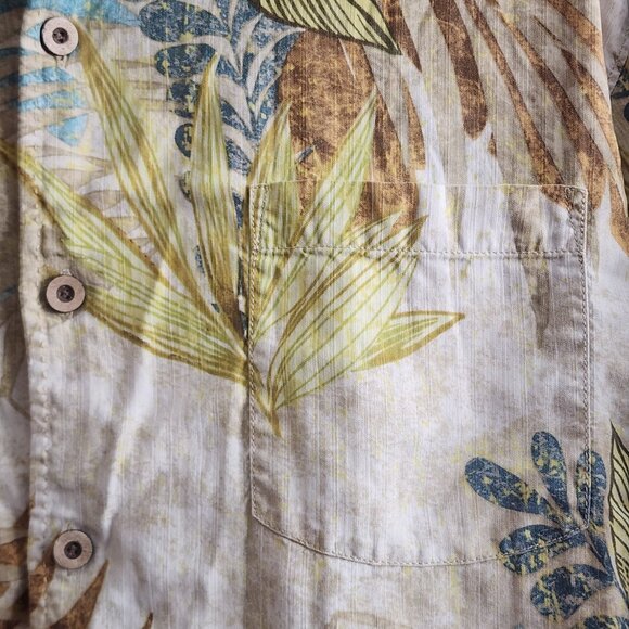 Tommy Bahama Shirt Mens Large Silk Brown Blue Yellow Floral Hawaiian Button Up - Picture 2 of 10